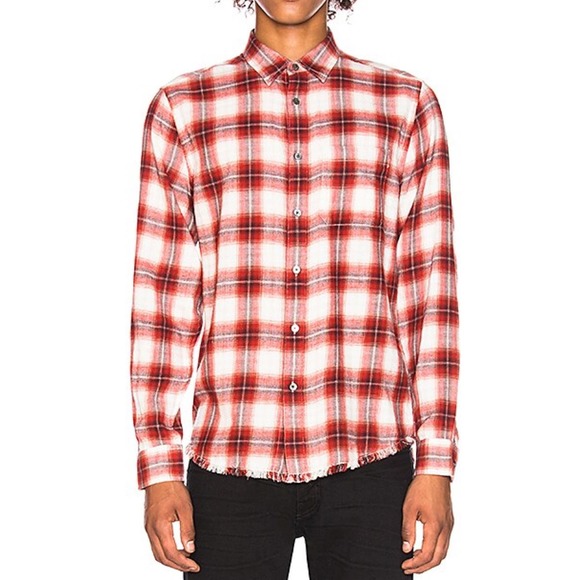 Frame Denim Other - Frame Men's Henna Multi Red Plaid Cotton Flannel Raw Hem Shirt M Slim